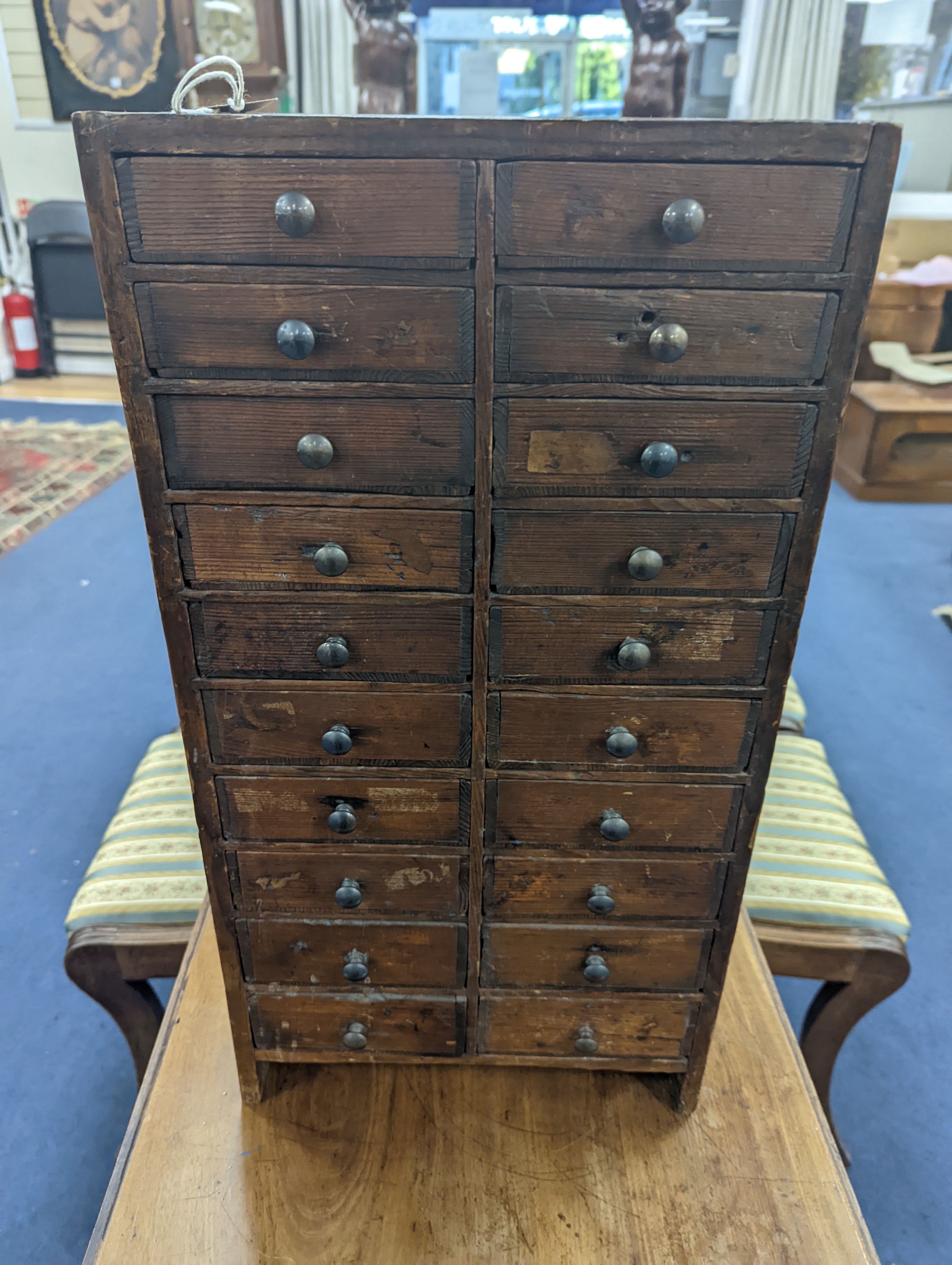 A Victorian pine 20 drawer collector's chest, width 31cm, depth 27cm, height 59cm